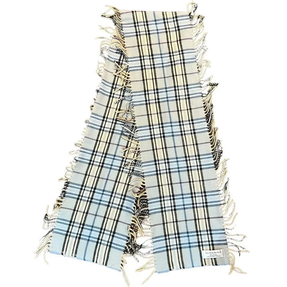 Preston & York Scarf Made in Germany Super Soft Fringe plaid blue/beige/black